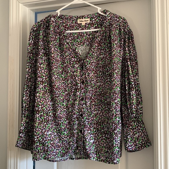 The Devon V Neck Long Sleeve Top by Celina Moon size S multicored buttons up - Picture 2 of 10
